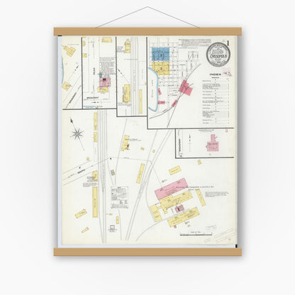 Old map wall art mockup — magnetic wood frame on white wall — Sanborn Fire Insurance Map from Cassopolis, Cass County, Michigan (1909), Sheet #0001