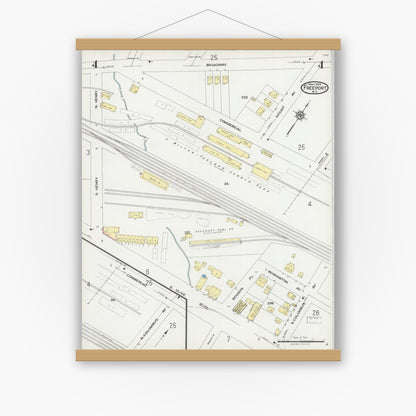Old map wall art mockup — magnetic wood frame on white wall — Sanborn Fire Insurance Map from Freeport, Nassau County, New York (1925), Sheet #0004
