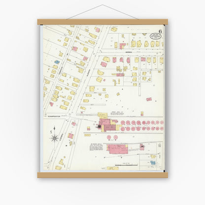 Old map wall art mockup — magnetic wood frame on white wall — Sanborn Fire Insurance Map from Athens, Athens County, Ohio (1907), Sheet #0006