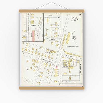 Old map wall art mockup — magnetic wood frame on white wall — Sanborn Fire Insurance Map from Johnstown, Fulton County, New York (1902) - Complete Map Set