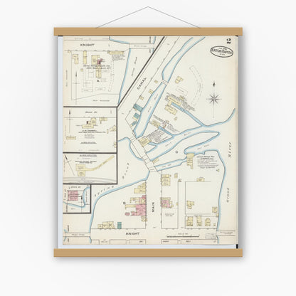 Old map wall art mockup — magnetic wood frame on white wall — Sanborn Fire Insurance Map from Eaton Rapids, Eaton County, Michigan (1886), Sheet #0002
