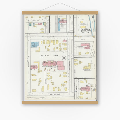 Old map wall art mockup — magnetic wood frame on white wall — Sanborn Fire Insurance Map from Cortland, Cortland County, New York (1892), Sheet #0005