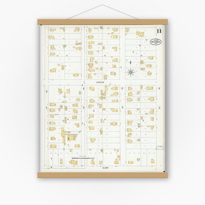 Old map wall art mockup — magnetic wood frame on white wall — Sanborn Fire Insurance Map from Neenah, Winnebago County, Wisconsin (1900), Sheet #0011