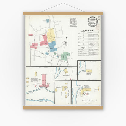 Old map wall art mockup — magnetic wood frame on white wall — Sanborn Fire Insurance Map from Mount Airy, Surry County, North Carolina (1900), Sheet #0001