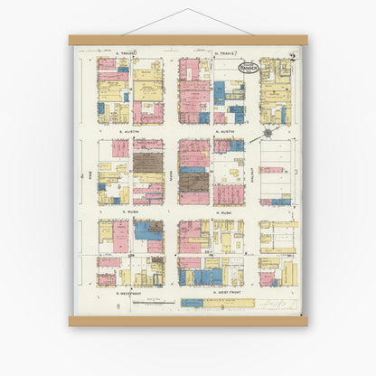 Old map wall art mockup — magnetic wood frame on white wall — Sanborn Fire Insurance Map from Ranger, Eastland County, Texas (1920) - Complete Map Set
