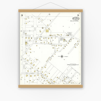 Old map wall art mockup — magnetic wood frame on white wall — Sanborn Fire Insurance Map from Wills Point, Van Zandt County, Texas (1923), Sheet #0009