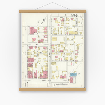 Old map wall art mockup — magnetic wood frame on white wall — Sanborn Fire Insurance Map from Kittanning, Armstrong County, Pennsylvania (1913), Sheet #0003