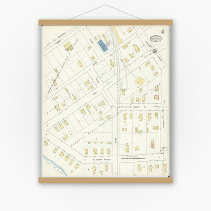 Old map wall art mockup — magnetic wood frame on white wall — Sanborn Fire Insurance Map from Neenah, Winnebago County, Wisconsin (1913), Sheet #0004