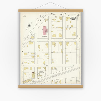 Old map wall art mockup — magnetic wood frame on white wall — Sanborn Fire Insurance Map from Milton, Santa Rosa County, Florida (1917), Sheet #0004