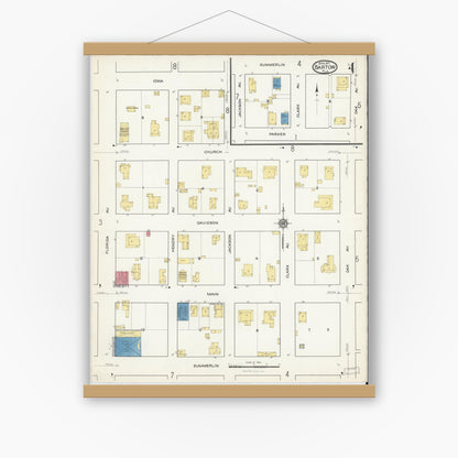 Old map wall art mockup — magnetic wood frame on white wall — Sanborn Fire Insurance Map from Bartow, Polk County, Florida (1917), Sheet #0004