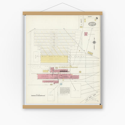 Old map wall art mockup — magnetic wood frame on white wall — Sanborn Fire Insurance Map from Paulding, Paulding County, Ohio (1913), Sheet #0009