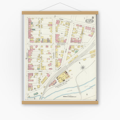 Old map wall art mockup — magnetic wood frame on white wall — Sanborn Fire Insurance Map from Hollidaysburg, Blair County, Pennsylvania (1896), Sheet #0003
