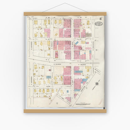 Old map wall art mockup — magnetic wood frame on white wall — Sanborn Fire Insurance Map from Bicknell, Knox County, Indiana (1946), Sheet #0008