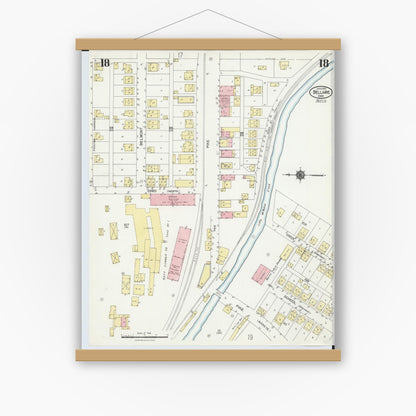Old map wall art mockup — magnetic wood frame on white wall — Sanborn Fire Insurance Map from Bellaire, Belmont County, Ohio (1924), Sheet #0018
