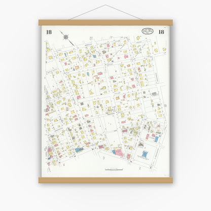 Old map wall art mockup — magnetic wood frame on white wall — Sanborn Fire Insurance Map from Del Rio, Val Verde County, Texas (1930), Sheet #0018