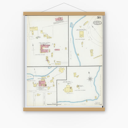 Old map wall art mockup — magnetic wood frame on white wall — Sanborn Fire Insurance Map from Canton, Stark County, Ohio (1891), Sheet #0030