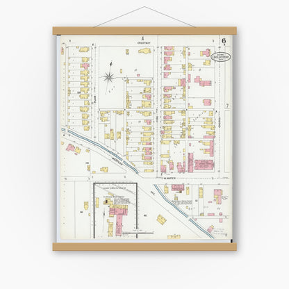 Old map wall art mockup — magnetic wood frame on white wall — Sanborn Fire Insurance Map from Chillicothe, Ross County, Ohio (1900), Sheet #0006
