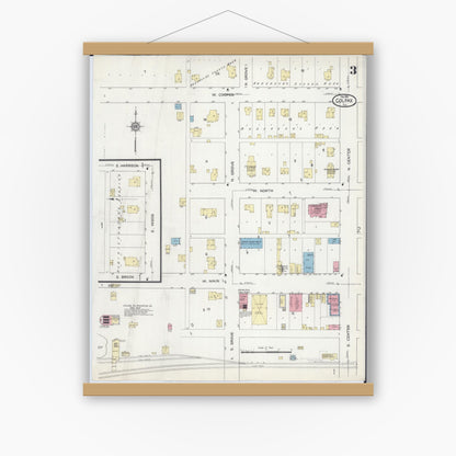 Old map wall art mockup — magnetic wood frame on white wall — Sanborn Fire Insurance Map from Colfax, McLean County, Illinois (1914), Sheet #0003
