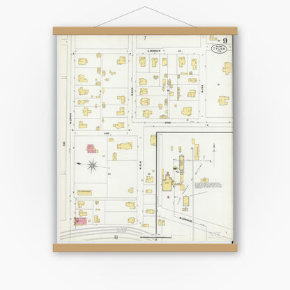 Old map wall art mockup — magnetic wood frame on white wall — Sanborn Fire Insurance Map from Tyler, Smith County, Texas (1902), Sheet #0009