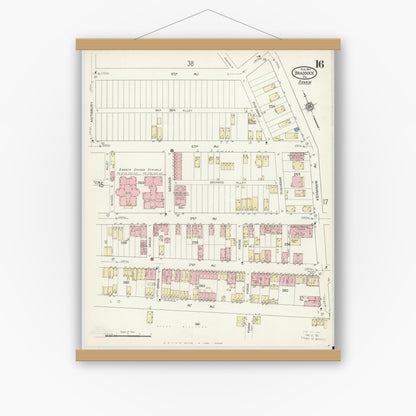 Old map wall art mockup — magnetic wood frame on white wall — Sanborn Fire Insurance Map from Braddock, Allegheny County, Pennsylvania (1914), Sheet #0016