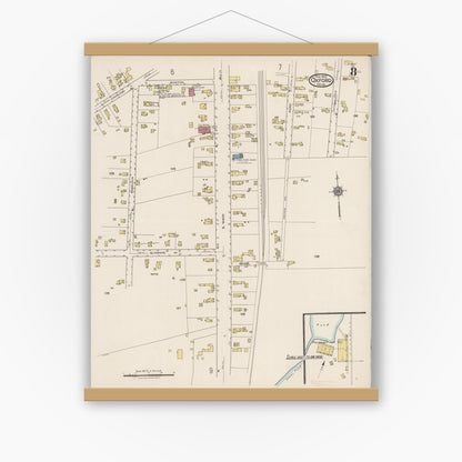 Old map wall art mockup — magnetic wood frame on white wall — Sanborn Fire Insurance Map from Oxford, Worcester County, Massachusetts (1922), Sheet #0008