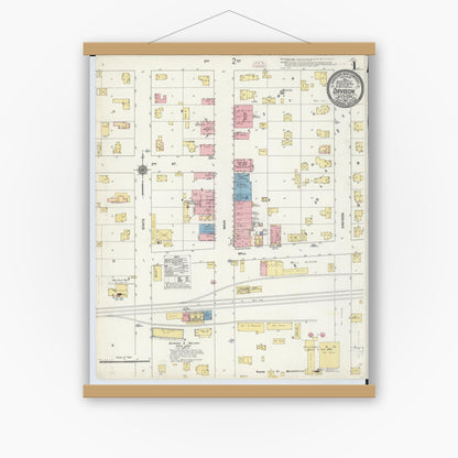 Old map wall art mockup — magnetic wood frame on white wall — Sanborn Fire Insurance Map from Davison, Genesee County, Michigan (1910), Sheet #0001