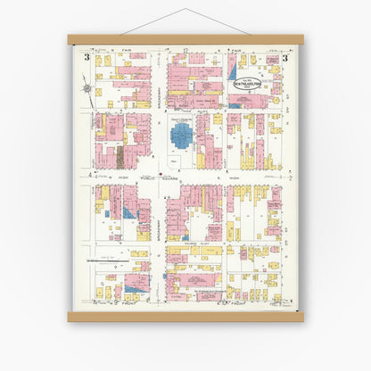 Old map wall art mockup — magnetic wood frame on white wall — Sanborn Fire Insurance Map from New Philadelphia, Tuscarawas County, Ohio (1926), Sheet #0003