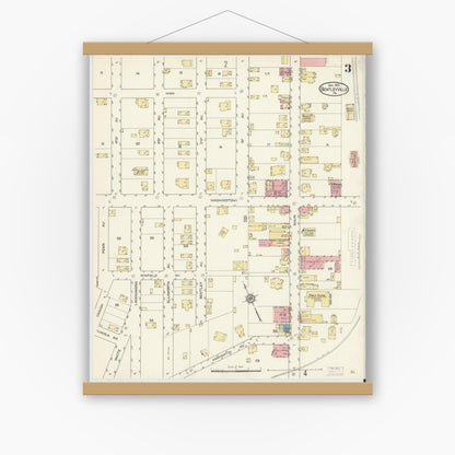 Old map wall art mockup — magnetic wood frame on white wall — Sanborn Fire Insurance Map from Bentleyville, Washington County, Pennsylvania (1913), Sheet #0003