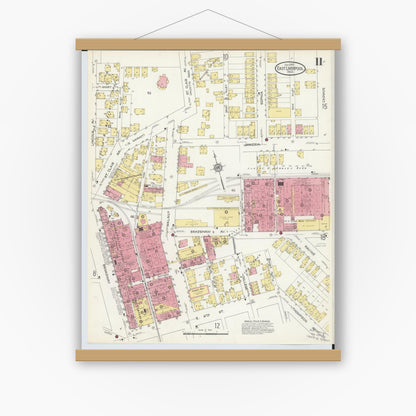 Old map wall art mockup — magnetic wood frame on white wall — Sanborn Fire Insurance Map from East Liverpool, Columbiana County, Ohio (1913), Sheet #0011