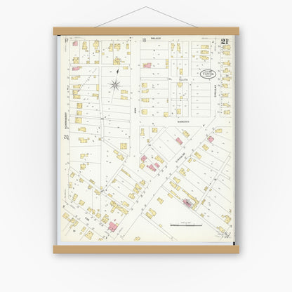 Old map wall art mockup — magnetic wood frame on white wall — Sanborn Fire Insurance Map from Tiffin, Seneca County, Ohio (1908), Sheet #0021