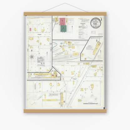 Old map wall art mockup — magnetic wood frame on white wall — Sanborn Fire Insurance Map from Hume, Edgar County, Illinois (1909) - Complete Map Set