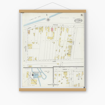 Old map wall art mockup — magnetic wood frame on white wall — Sanborn Fire Insurance Map from Sault Sainte Marie, Chippewa County, Michigan (1895), Sheet #0003