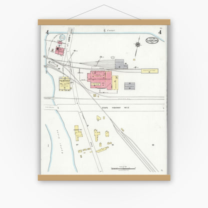 Old map wall art mockup — magnetic wood frame on white wall — Sanborn Fire Insurance Map from Sugarland, Fort Bend County, Texas (1926), Sheet #0004