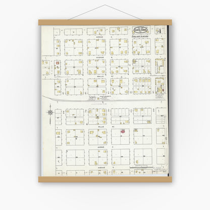 Old map wall art mockup — magnetic wood frame on white wall — Sanborn Fire Insurance Map from Santa Anna, Coleman County, Texas (1921), Sheet #0004