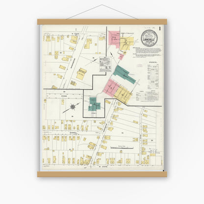 Old map wall art mockup — magnetic wood frame on white wall — Sanborn Fire Insurance Map from Larksville, Luzerne County, Pennsylvania (1911) - Complete Map Set