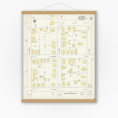 Old map wall art mockup — magnetic wood frame on white wall — Sanborn Fire Insurance Map from Goldsboro, Wayne County, North Carolina (1913), Sheet #0006