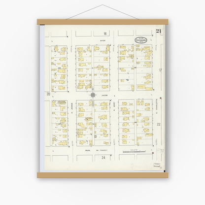 Old map wall art mockup — magnetic wood frame on white wall — Sanborn Fire Insurance Map from Escanaba, Delta County, Michigan (1913), Sheet #0021