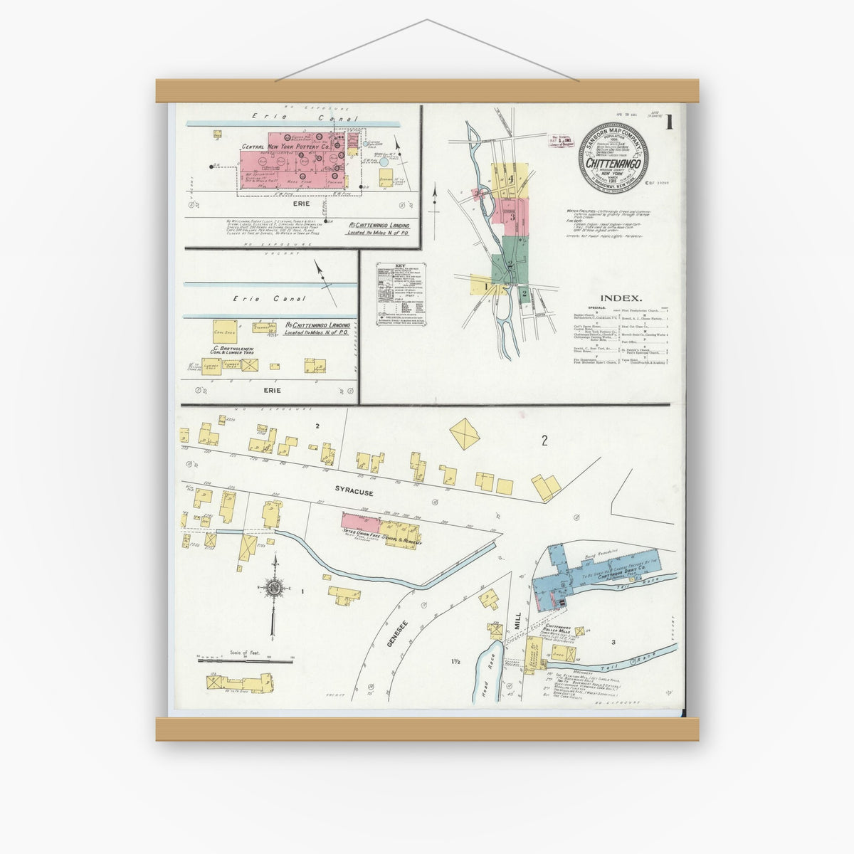 Old map wall art mockup — magnetic wood frame on white wall — Sanborn Fire Insurance Map from Chittenango, Madison County, New York (1911) - Complete Map Set