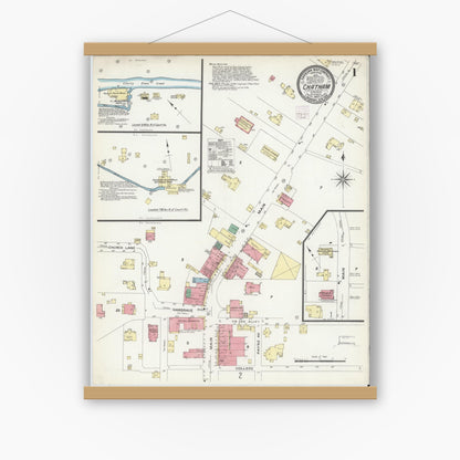 Old map wall art mockup — magnetic wood frame on white wall — Sanborn Fire Insurance Map from Chatham, Pittsylvania County, Virginia (1907), Sheet #0001