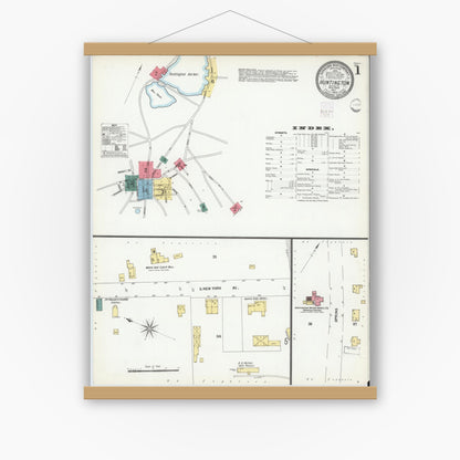Old map wall art mockup — magnetic wood frame on white wall — Sanborn Fire Insurance Map from Huntington, Suffolk County, New York (1902) - Complete Map Set