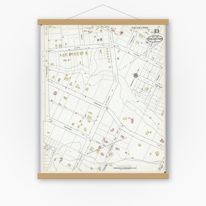 Old map wall art mockup — magnetic wood frame on white wall — Sanborn Fire Insurance Map from Highland Park, Lake County, Illinois (1918), Sheet #0013