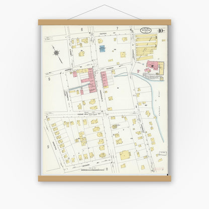 Old map wall art mockup — magnetic wood frame on white wall — Sanborn Fire Insurance Map from Nyack, Rockland County, New York. (1910), Sheet #0010