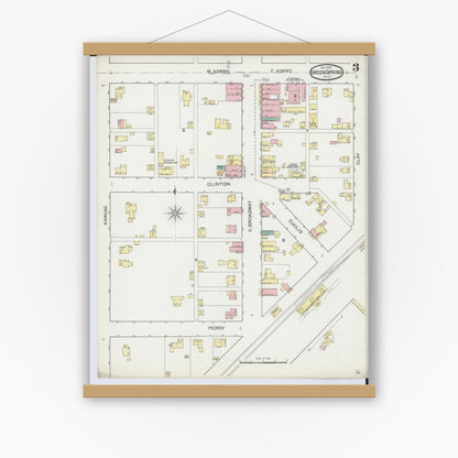Old map wall art mockup — magnetic wood frame on white wall — Sanborn Fire Insurance Map from Green Springs, Sandusky And Seneca Counties, Ohio (1893), Sheet #0003