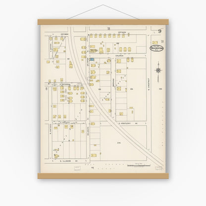 Old map wall art mockup — magnetic wood frame on white wall — Sanborn Fire Insurance Map from Bradentown, Manatee County, Florida (1922), Sheet #0009