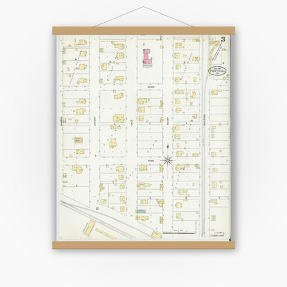 Old map wall art mockup — magnetic wood frame on white wall — Sanborn Fire Insurance Map from Poseyville, Posey County, Indiana (1907), Sheet #0003