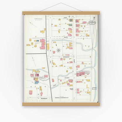 Old map wall art mockup — magnetic wood frame on white wall — Sanborn Fire Insurance Map from Saint Charles, Saint Charles County, Missouri (1900), Sheet #0007