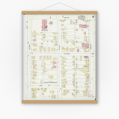 Old map wall art mockup — magnetic wood frame on white wall — Sanborn Fire Insurance Map from Galion, Crawford County, Ohio (1897), Sheet #0009
