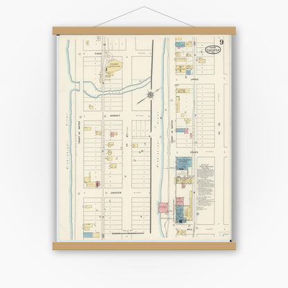 Old map wall art mockup — magnetic wood frame on white wall — Sanborn Fire Insurance Map from Chester, Randolph County, Illinois (1911), Sheet #0009