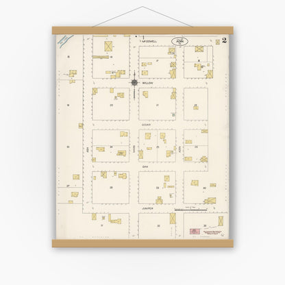 Old map wall art mockup — magnetic wood frame on white wall — Sanborn Fire Insurance Map from Adin, Modoc County, California (1912), Sheet #0002