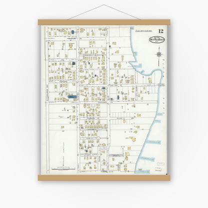 Old map wall art mockup — magnetic wood frame on white wall — Sanborn Fire Insurance Map from West Palm Beach, Dade County, Florida (1920), Sheet #0012